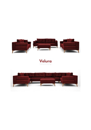 Zeri 3+3+3 Yataklı Puzzle Modüler U Köşe Koltuk Takımı & Puflu Köşe Takımı - Kırmızı 172 Kırmızı