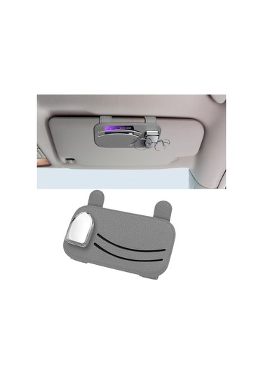 Gri Araba Güneşlik Düzenleyici, Deri Araç Saklama Gözlük Cebi Bilet Tutucu, Araba İçi Güneş Gözlüğü Kartlık Çanta Tutucu Aksesuar