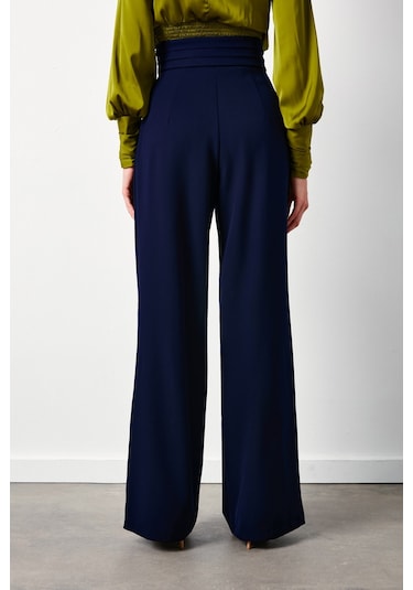 Sateen Bel Detaylı Pantolon - Lacivert-134350 Lacivert