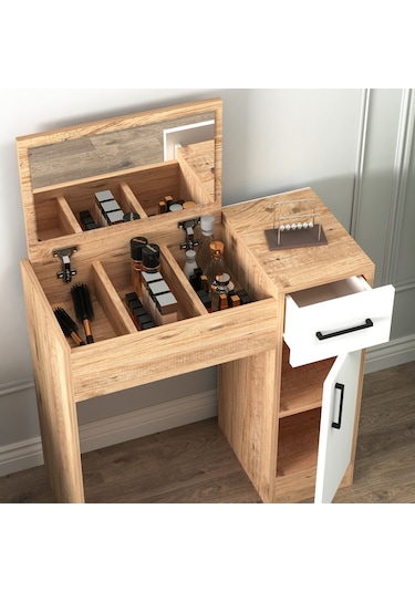 Arnetti İnci Aynalı Makyaj Masası Atlantik Çam Beyaz