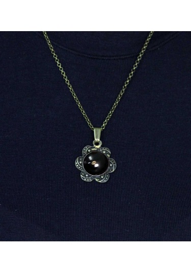 Doğal Taş Oniks Doğal Taşlı Desenli Otantik Kadın Kolye 45 Cm Zincirli Euk18o Siyah