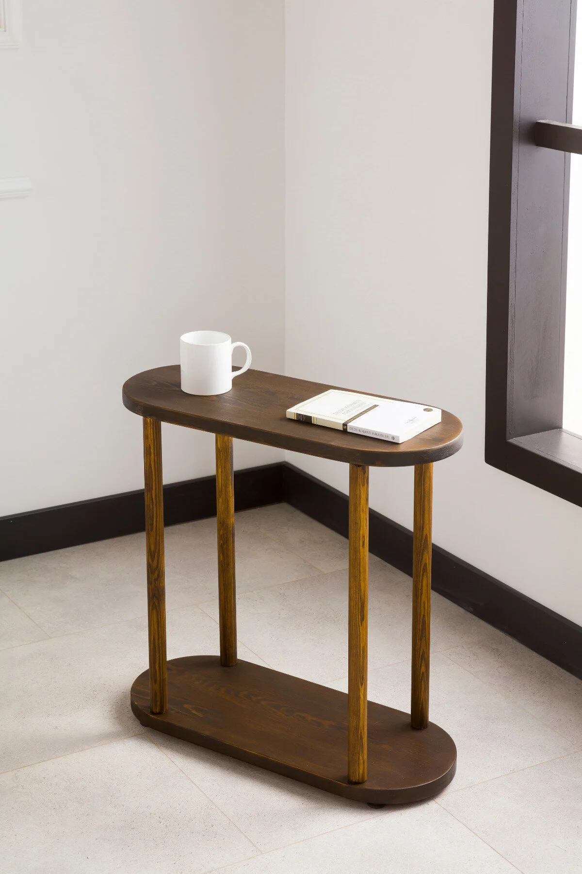 Furnirem Masif Ahşap Oval Yan Sehpa 60x25 Cm Ceviz