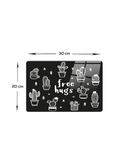 Decorita Cam Kesme Tahtası|Free Hugs-Siyah Fon|20cm x 30cm