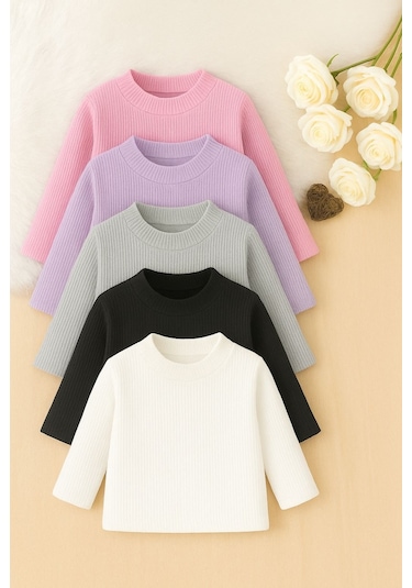 Kız Erkek Çocuk İçlik Yarım Balıkçı İnce Kazak Kaşkorse 5'li Set Çok Renkli