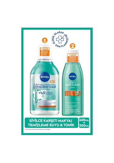 NIVEA Derma Skin Clear Sivilce Karşıtı Tonik 200 ML + Micellar Makyaj Temizleme Suyu 400 ML