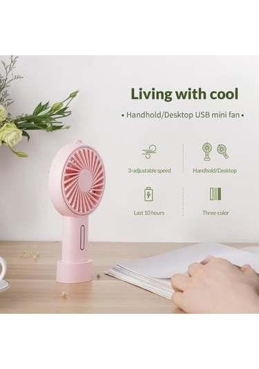 Mini Usb Fan Taşınabilir El Fan Masaüstü Usb Şarj Edilebilir Hava Soğutma Fanı Için Ev Ofis Öğrenci Yurdu 2000mah 6492 Pembe