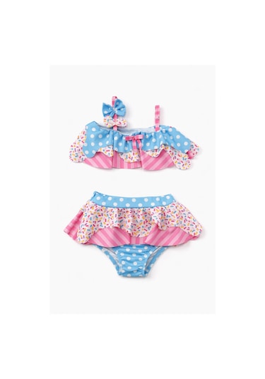 Beniizle Desenli Kız Çocuk Bikini Takımı Şekerpembe