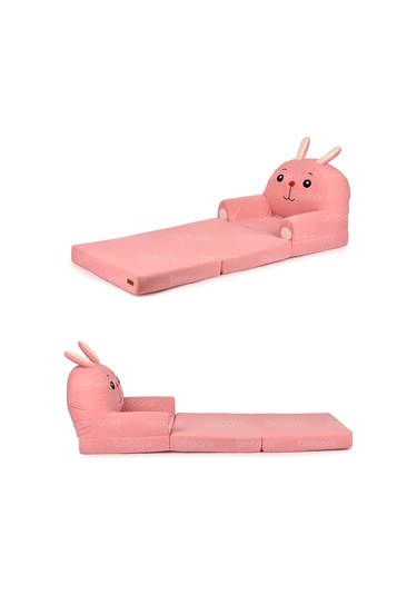 Portatif Katlanabilir Sevimli Çocuk Koltuğu - 3 Katlı Çocuk Yatak Koltuk - Taşınabilir Bebek Koltuğu Pembe Kırmızı