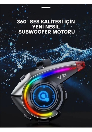 Ceylan Adam Y21 Rgb Işık Efektli Intercom Bluetooth Motosiklet Kask Kulaklığı Intercom Kulaklık