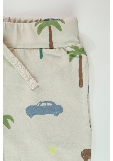 Erkek Çocuk Palmiye Baskılı Çizgili Kısa Kollu Şortlu Alt Üst Takım 001