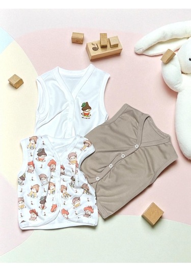 Baskılı Üçlü Yelek Bej