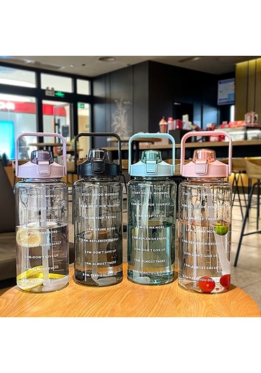 Gybl4503 2000ml Samanlı Büyük Kapasiteli Açık Hava Sporları Su Şişesi, Özellik: Yeşil+çıkartmalar Diğer