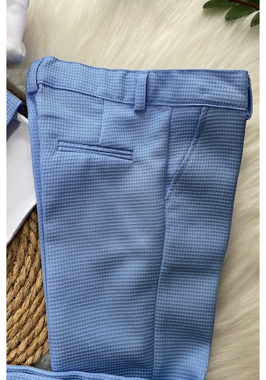 Matrix Yelekli Zincirli Erkek Çocuk Takım Elbise Bebe Mavi Bebek Mavisi