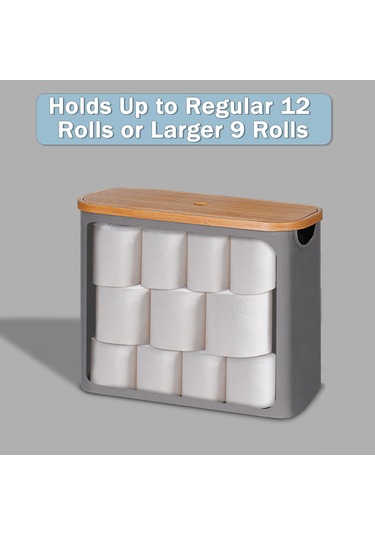 Ximistore9 Gri Banyo Kağıdı Depolama Sepeti, 9 Rollu Kapasite, Bambus Kollü Ve Kapaklı, Oxford Kumaşı Dikey Organizer Gri