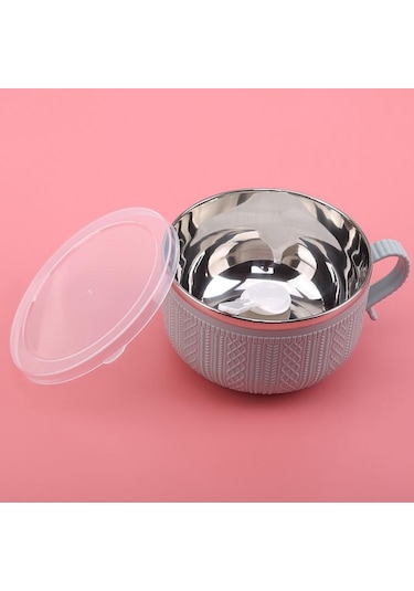 Kapaklı Erişte Kasesi Erişte Pirinç Çorbası Karikatür Çift Yalıtımlı Kase Mutfak Aletleri Ave Bej