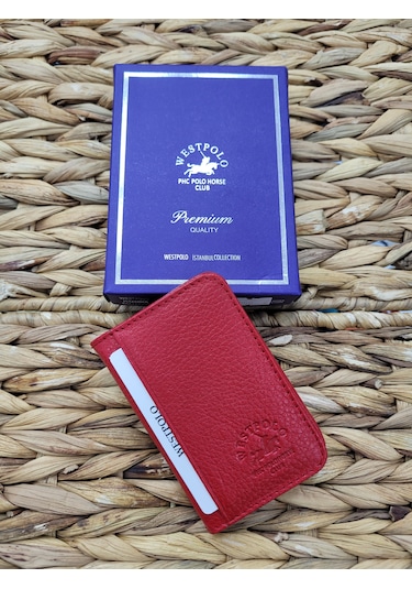 Westpolo İsme Özel 1026 Hakiki Deri Unısex Kartlık Kırmızı