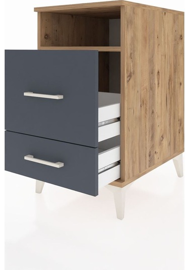 Kronos Komodin Tek Raflı 2 Çekmeceli 44x59x80 Çam-antrasit Atlas Çam