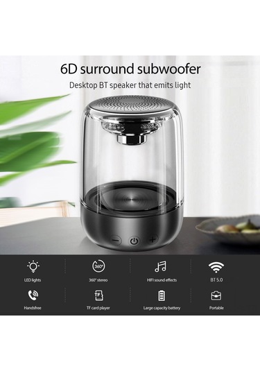 Jeemson C7 Siyah Kablosuz Bluetooth Hoparlör, 360 Ses, 1000mah Pil, Renkli Led Işıları, Tf Kart Desteği, Taşınabilir Altı Tabanlı