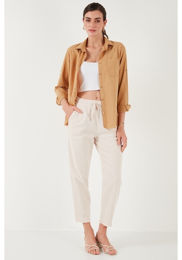 Lela Pamuklu Normal Bel Regular Fit Düz Paça Bayan Pantolon 668Yp42282S4 Taş