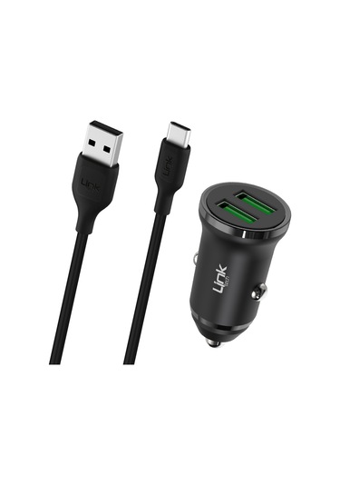Linktech C483e 12w 2x Usb + Type-c Usb Kablo Araç İçi Şarj Aleti Set Siyah