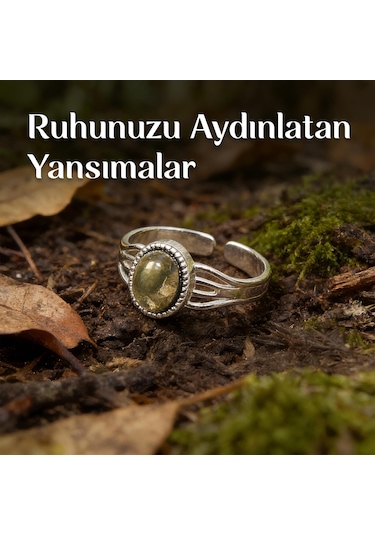 Pirit Taşı Çelik Yüzük - Kararmaz Renkli