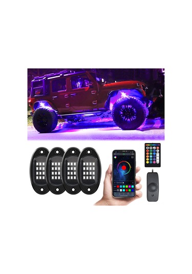 Teltree Rgb Arazi Aracı Tabanca Lambaları - 4 Lü Set, 24 Tuşlu Kumanda Ve App Bt Kontrol, 16 Milyon Renk, Yüksek Parlaklık 5050 Led