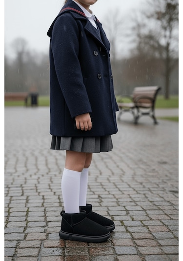 Muggo Dippery Çocuk Kalın Taban İçi Tüylü Günlük Mini Yarım Bot Siyah