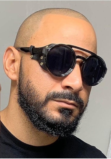 Steampunk Yuvarlak Güneş Gözlüğü Vintage Kaş Plastik Çerçeve Deri - Siyah Diğer