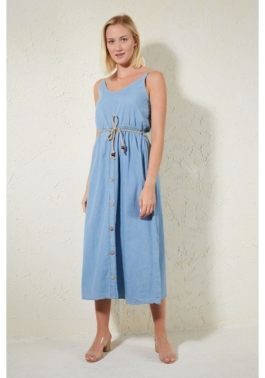 Gimer - Ip Askılı Elbise - Lev1235G Mavi
