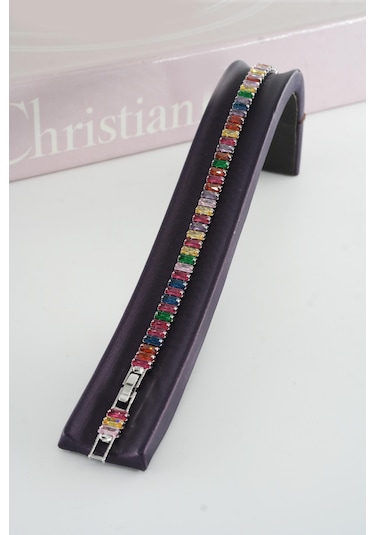 Kadın 316 L Çelik Vip Seri Antialerjik Baget Zirkon Taşlı Su Yolu Bileklik Ölçüleri 17cm + 3 Cm Uzatma 7 Mm Taş Boyutu-5209 Gri