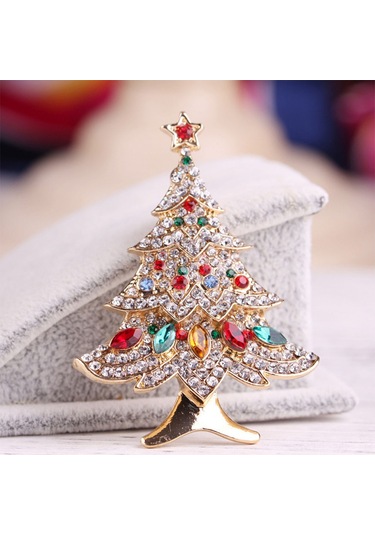 Mufunye Kırmızı Taşlı Noel Ağacı Desenli Yetenekli Broş - Kaliteli Alyaş材质 - Partiler Ve Hediyeler İçin Ideal Diğer