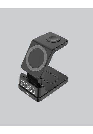 Kablosuz Şarj Cihazı Ve Dijital Saat - 4 Ü 1 Arada Hızlı Şarj, Apple Uyumlu, Led Işıklı Tasarım