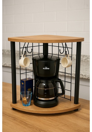 Harika Kahve Köşesi Tezgah Üstü Raf Baharatlık 6 Kancalı Organizer Çam