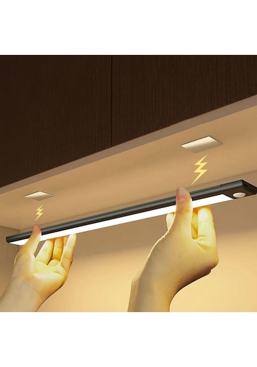Siyah Gece Lambası Led Işık Dolap Altı Işığı Hareket Sensörü Dolap Işığı Usb Şarj Edilebilir Mutfak Aydınlatma Lambası Dolap Lambası 10cmx2pcs Siyah