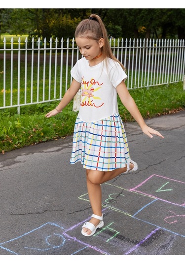 Sheshe Tshırt Gövdeli Pamuk Kloş Etekli Kız Çocuk Elbise Renkli