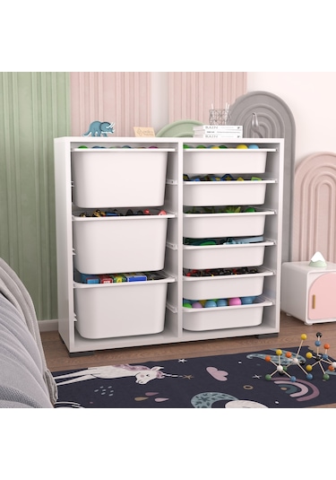 Carla 3+6 Beyaz Çok Amaçlı Dolap Oyuncak Dolabı Beyaz