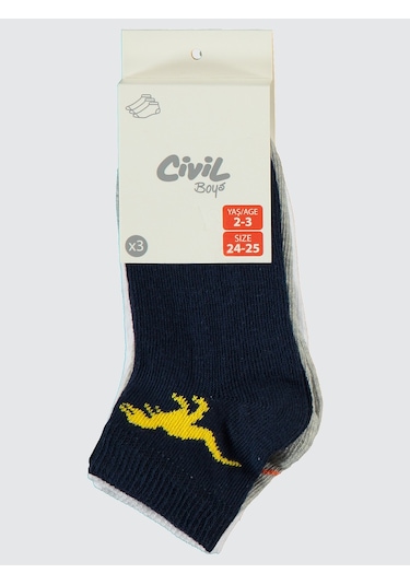 Civil Boys Erkek Çocuk 3'lü Patik Çorap 2-12 Yaş Siyah Siyah