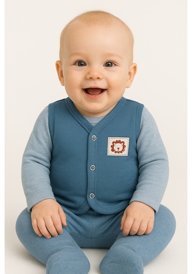 Mevsimlik Penye Bebek Yelek %100 Pamuk Mavi