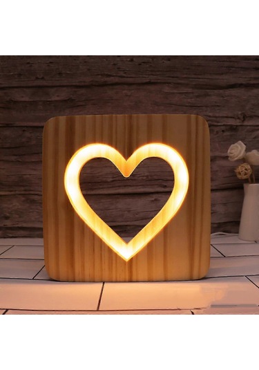 Kalp Şeklinde Led Gece Işık Katı Ahşap Düşük Enerji Anahtar Çok Renkli
