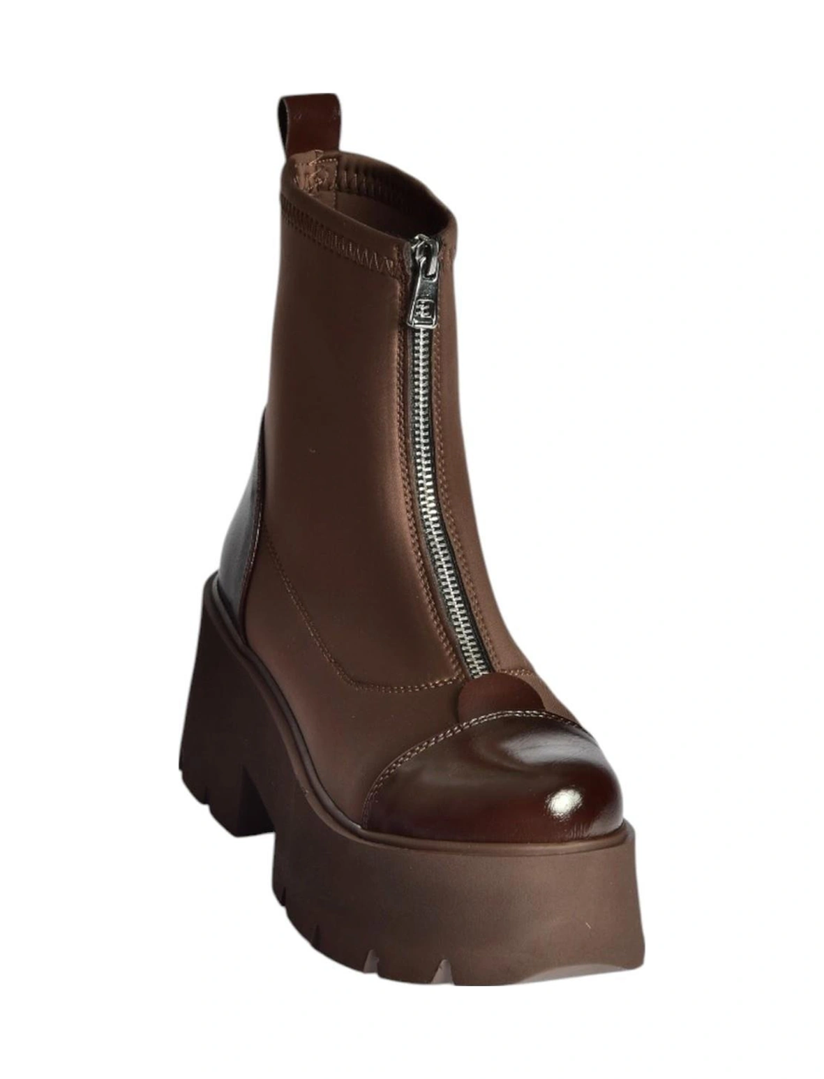 V820008604 Kahverengi Kumaş Kalın Tabanlı Fermuarlı Kadın Bot Kahverengi-kumaş