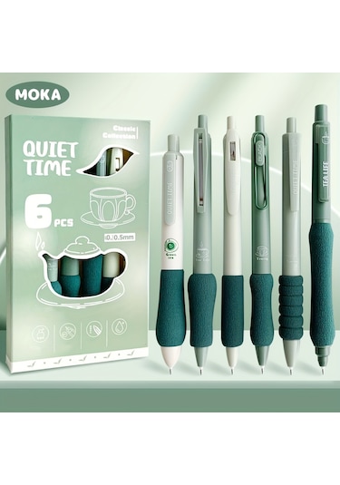 Tcherchı 6 Adet Kutulu Dopamin Yumuşak Kavrama Jel Kalemler 0.5mm Siyah Yeşil