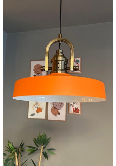 Açe Turuncu Tekli Delikli Eskitme Başlık Avize Retro Sarkıt Ofis Showroom Salon Mutfak Avizeleri Turuncu