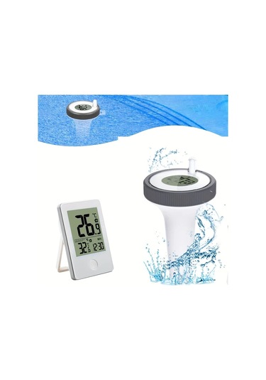 Topshop1 Gri Beyaz Kapali Sicaklik Gostergeli Kolay Okunur Yuzme Havuz Termometresi Kablosuz Dijital Monitor