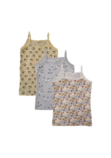 Kota 3Lü Kız Çocuk Ip Askılı Desenli Atlet Pamuklu Fanila