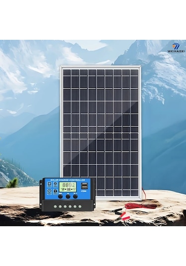 Honeybeeshop Weıhaoxı 1 Monokristal Güneş Paneli Ve 100a Kontrolcü Motosiklet Tekne Karavan Kamp Ev Aydınlatma