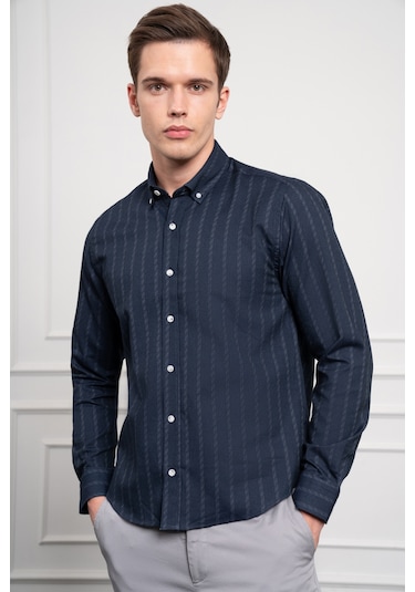 Erkek Lacivert Kışlık Dynamic Fit Düğmeli Yaka Gömlek 25ks004004200 Lacivert Lacivert