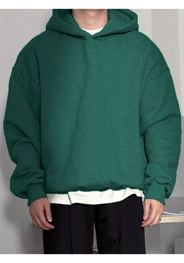 Genius Store Erkek Kapüşonlu Oversıze Sweatshırt 3 İplik Şardonlu Sweatshirt Nefti