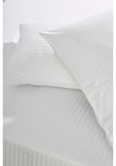 Komfort Home Tek Kişilik Çizgili Pamuk Saten Çarşaf Seti / Beyaz