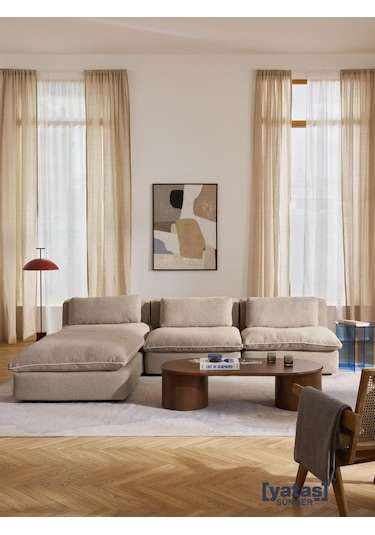 Most Mollirest 4 Modül Köşe 05 Bej Keten Kumaş Silikon Dolgu Ferm