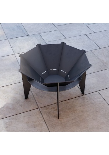 Oktagon Barbekü Izgaralı Ateş Çukuru Ayaklı Bahçeniz İçin Dekorat Siyah